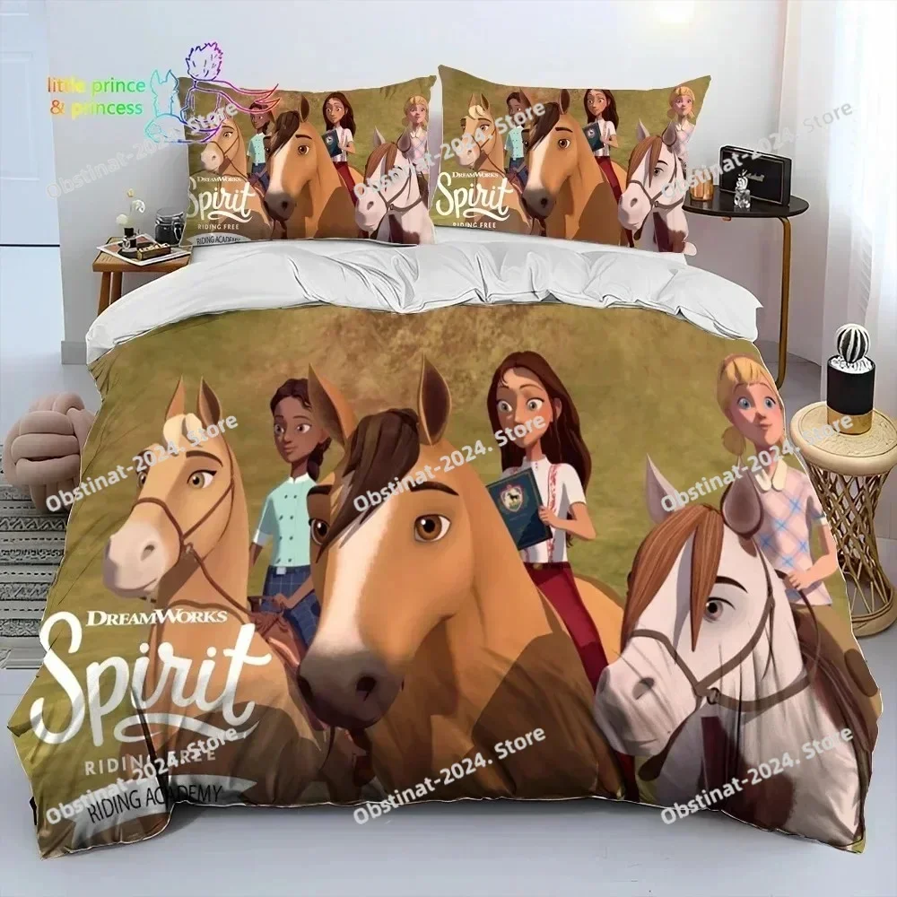 Spirit Riding Free Horses Cartoon 3D Printing Comforter Bedding Set,Duvet Cover Bed Set Quilt Cover Pillowcase,King Queen Size