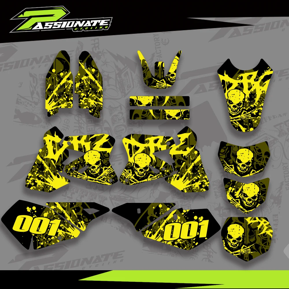 For Suzuki DRZ400 DRZ 400 2000-2012 2011 2010 2009 2008  Full Graphics Decals Stickers Motorcycle Background Custom Number Name