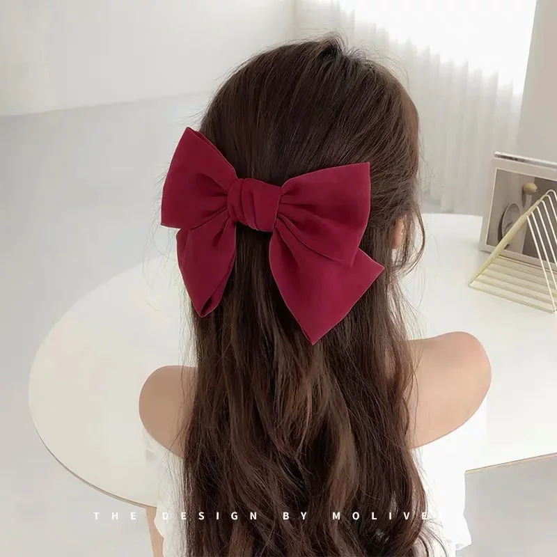 Mode Einfarbig Satin Band Grips Große Große Schleife Haarnadel Für Frauen Mädchen Trendy Haar Clip Nette Haarspange Haar Zubehör – Detail 7