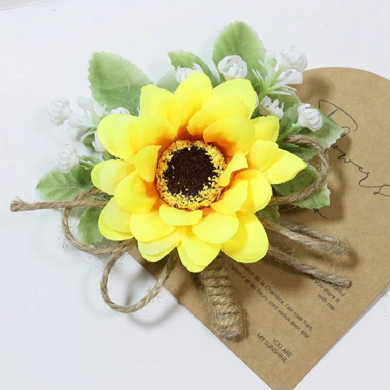 Boutonniere And Wrist Corsag Banquet Party Bust Bracelet Flower Wedding Supplies Sunflower Flap Flower 458