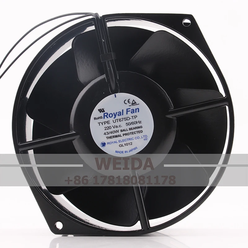 

Case Fan Dual Ball Bearing for UT675D-TP Royal 175X150X55MM 220V 43/40W 2-wire All-metal High-temperature Resistant Cooling Fan