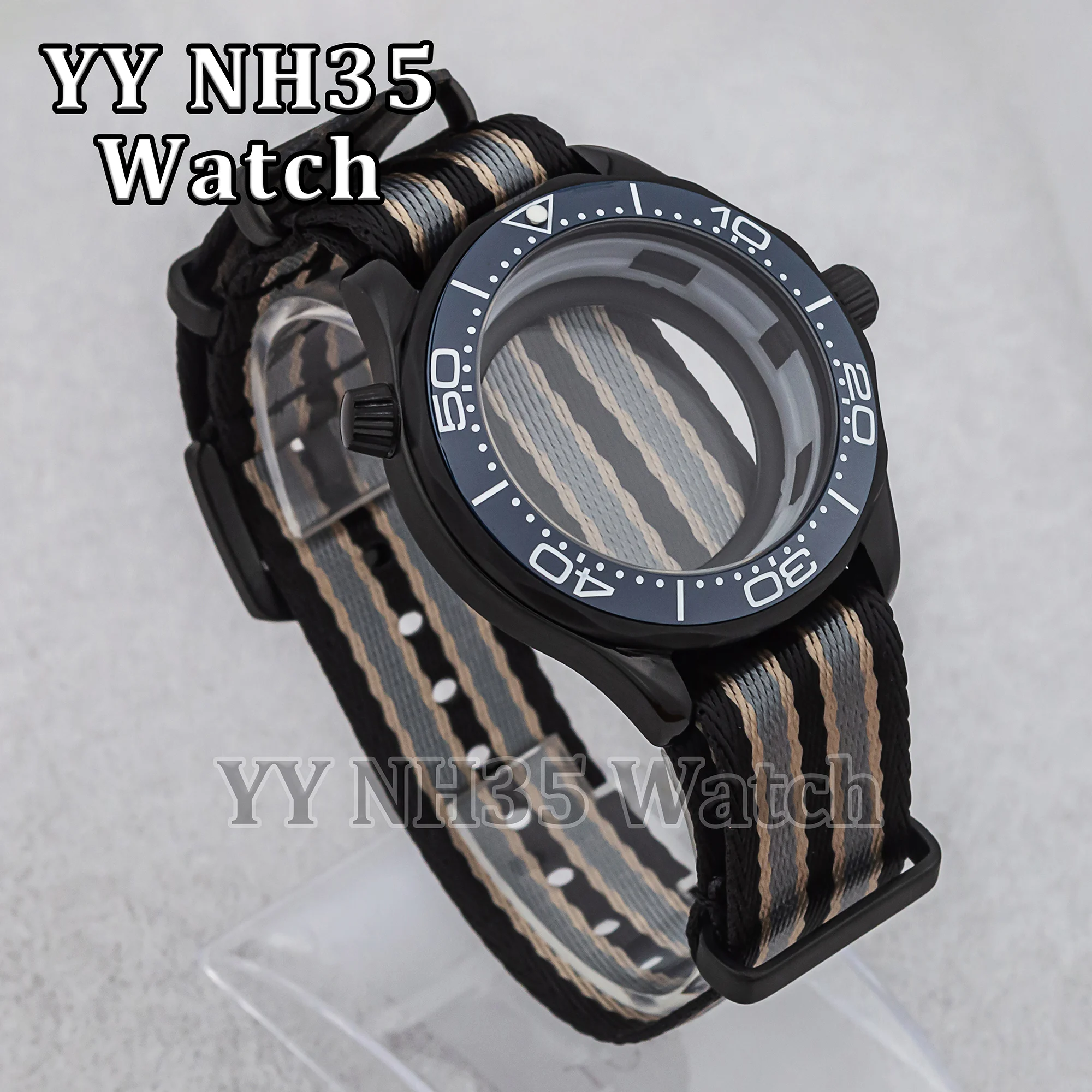 NH35 Case Nylon Strap Water Resistant Stainless Steel 41mm Men Watch Case for Seamaster 300 Mod Parts NH35/36 Automatic Movement