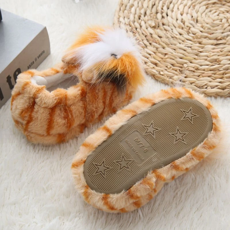 New Toddler Girl Slippers for Boys Winter Baby Loafers Plush Warm Cartoon Cat Rubber Sole Children Home Shoes Kid House Footwear