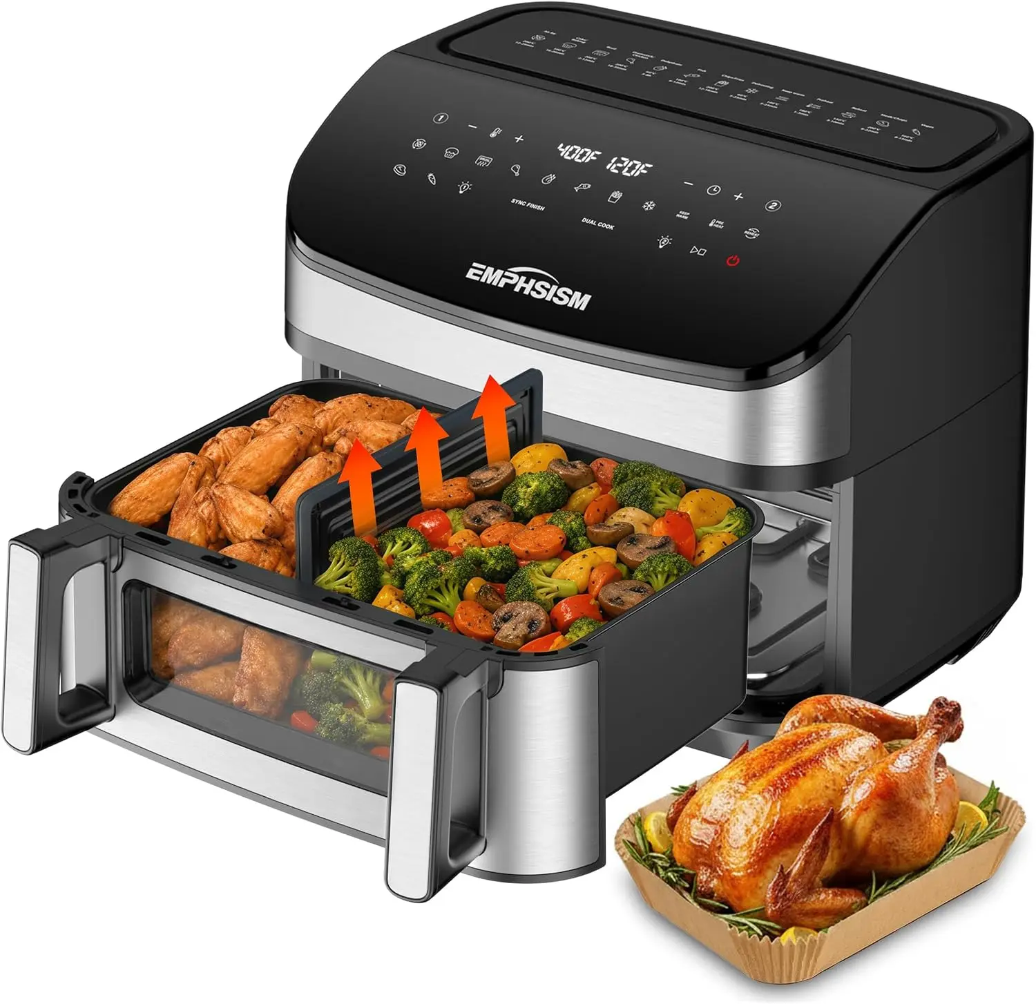 Large 12-Quart Air Fryer, 13-in-1 with 10°F Temperature Precision and Divider-Equipped Dual Zone, Choose a 12-Quart Mega Zone or Two 6-Quart Zones, Sync Finish