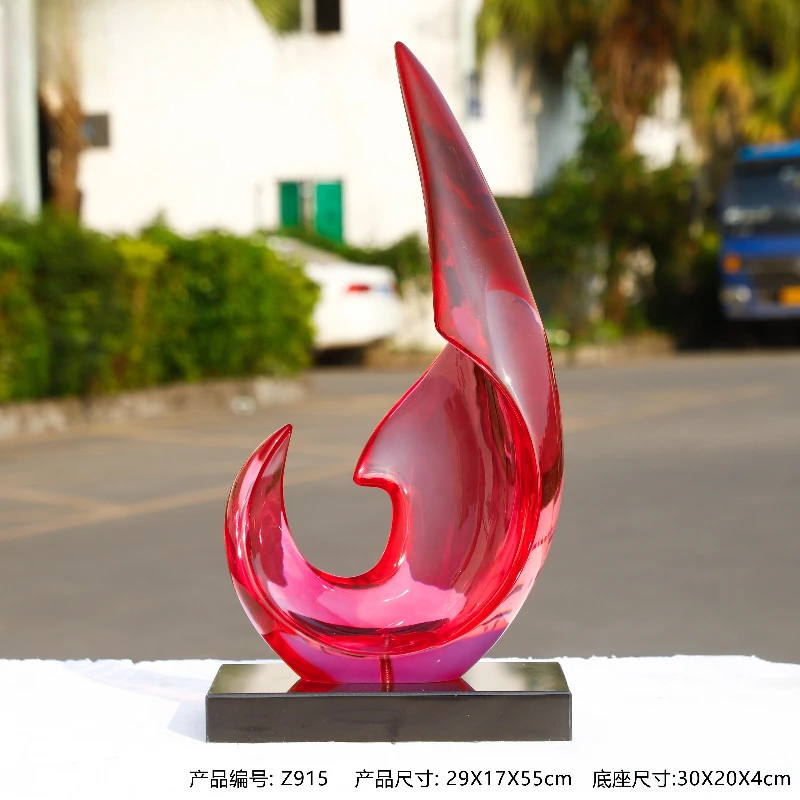 راتينج كريستال فاخر، منحوتة حمراء وردية مصنوعة يدويًا، ديكور داخلي لردهة الفندق #2