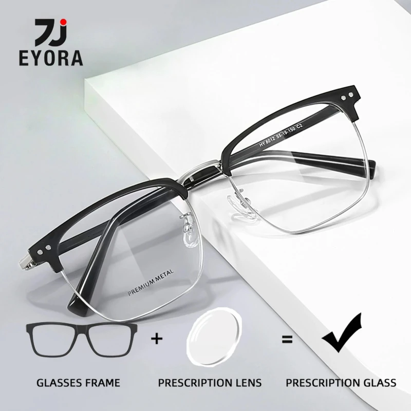 

EYORA Fashion Half-Frame Men Reading Glasses Anti Blue Ray Photochromic Myopia Glasses Progressive Prescription Optical Eyewear