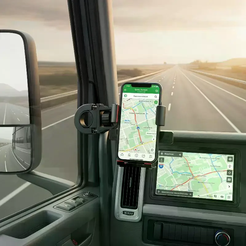 Drive Without Distractions! Durable Truck Bus Phone Mount, Anti-Shake Grip 360 Rotation Holder For Road Trips