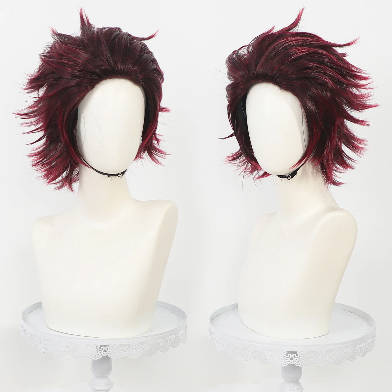

Kamado Tanjiro Cosplay Wig Demon Slayer Kimetsu No Yaiba Synthetic Hair Wig for Halloween Party