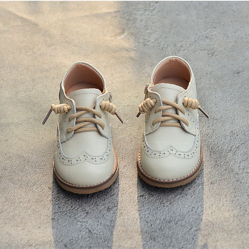 Genuine Leather Children casual shoes  British style Baby Boys shoes Non-slip Girs Flat ankle shoes Kids school shoes 6T 8T