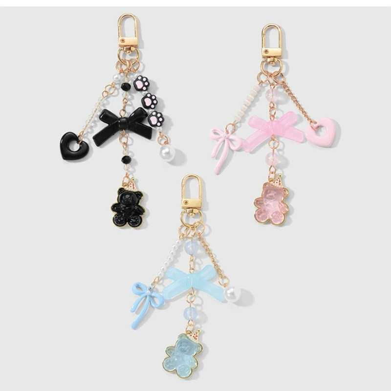 سيارة المفاتيح للنساء الفتيات لطيف حقيبة سلسلة مفاتيح سحر الانحناء الدب القلب المفاتيح اكسسوارات لحقائب الظهر والمحافظ #3