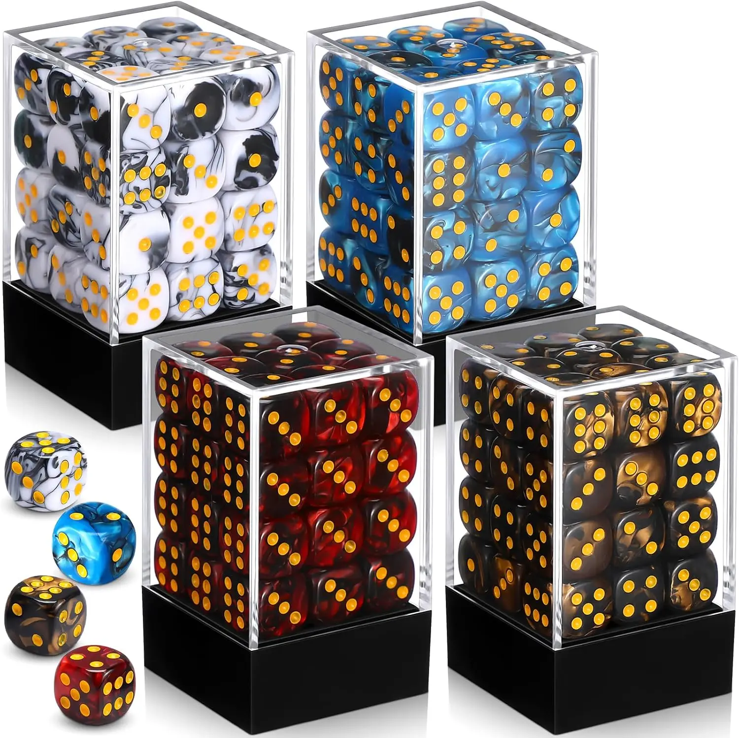 

144 Pcs 12mm 6 Sided Mini Dice Set for Classroom Table Games with Portable Plastic Box