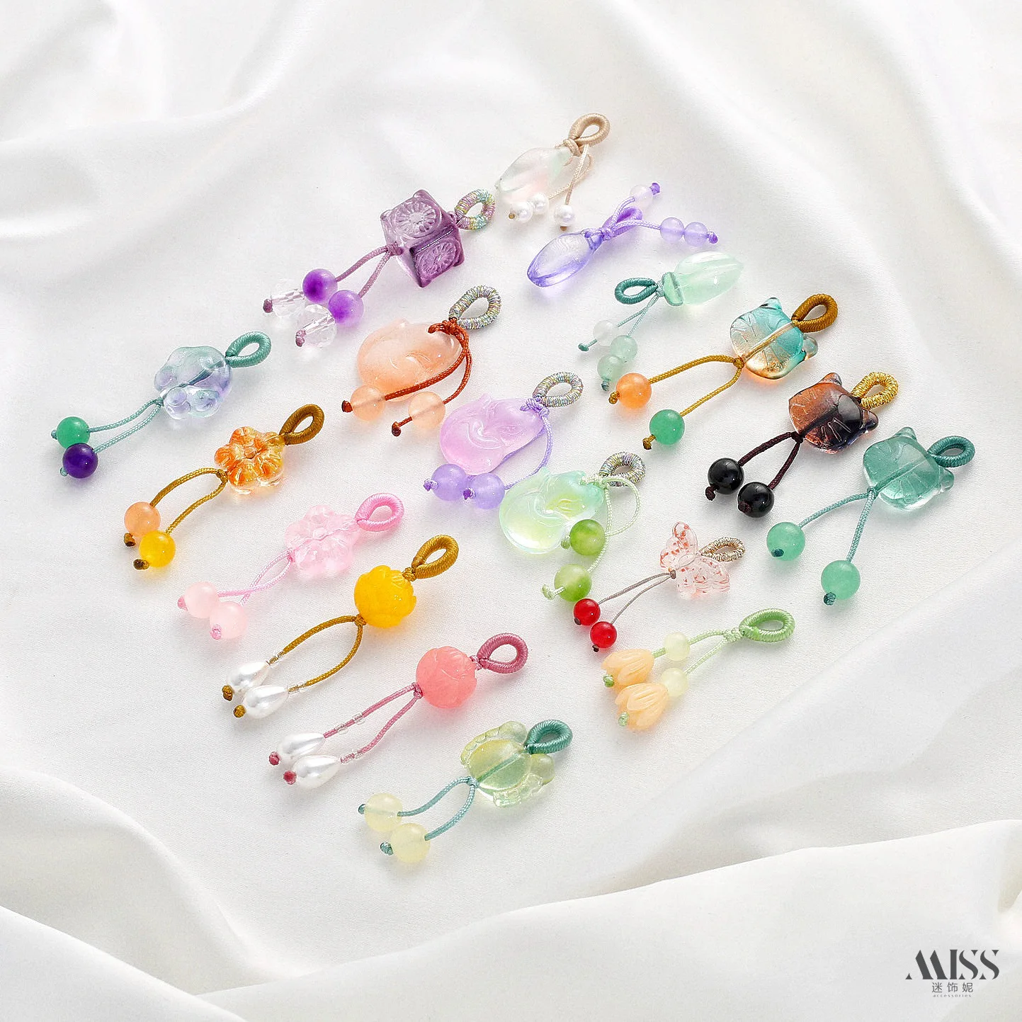 Handmade Braided Rope High Imitation Agate Jadeite Hetian Jade Gourd Lotus Orchid Drip Pendant DIY Bracelet Accessories