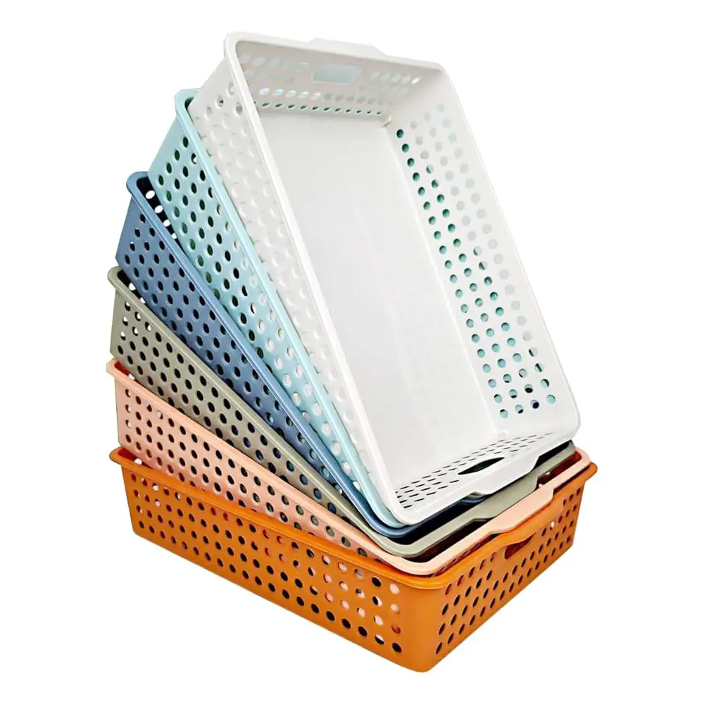 

6 Pack Classroom Paper Baskets, Organizing Desk Boho Tray for A4 Papers, Classroom Storage Plastic Paper Bins, Fun Turn In Tr