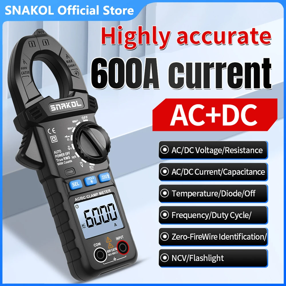 【セール中】SNAKOL AC DC 電流クランプメーター 600A デジタル電流計プライヤー真の実効値マルチメータープロフェッショナル電気マルチテスターツール