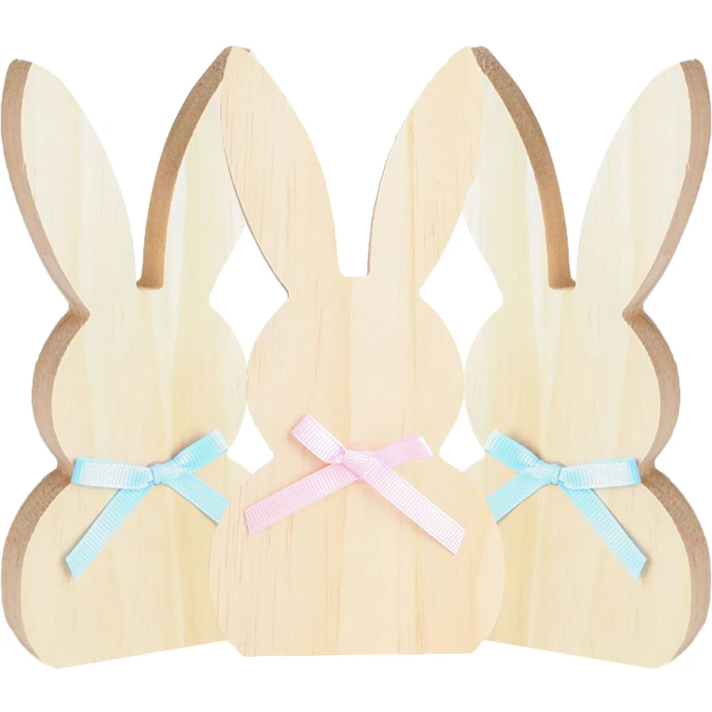 

3 Pcs Rabbit Wooden Sign Decoration Toys Bunny Block for DIY Craft Easter Cutouts Table Centerpiece Unfinished Signs Office