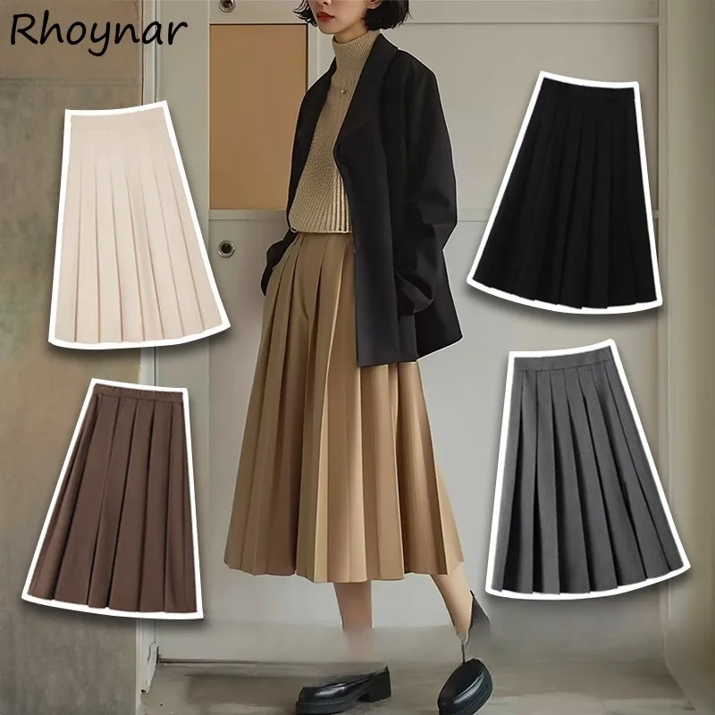 Solid Skirts Women Spring Pleated High Waist Drape Design Korean Style Simple All-match Casual Temperament Elegant Female Chic