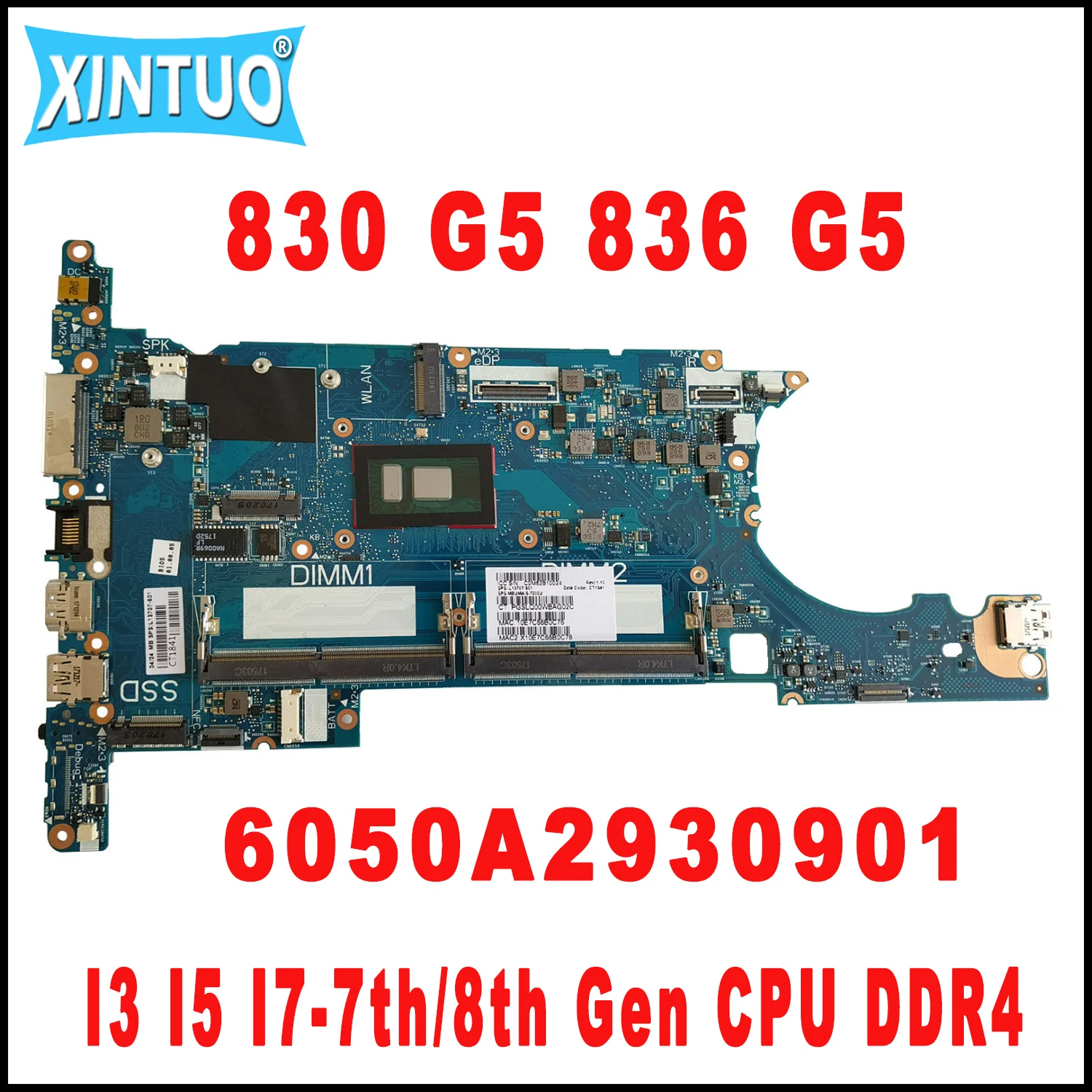 

6050A2930901 motherboard for HP EliteBook 830 G5 836 G5 laptop motherboard with I3 I5 I7 CPU DDR4 100% test work