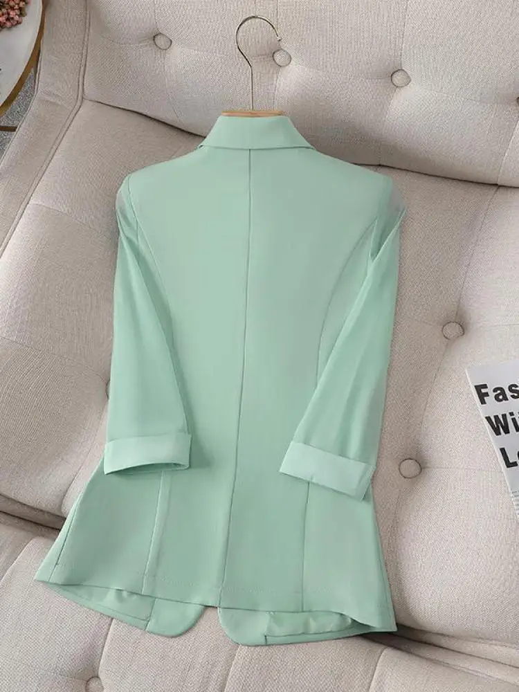 ربيع الخريف أسود أبيض أنيق متعدد الاستخدامات سبعة أرباع كم السترة معطف المرأة الأخضر زر واحد مكتب سترة 2025 الكورية