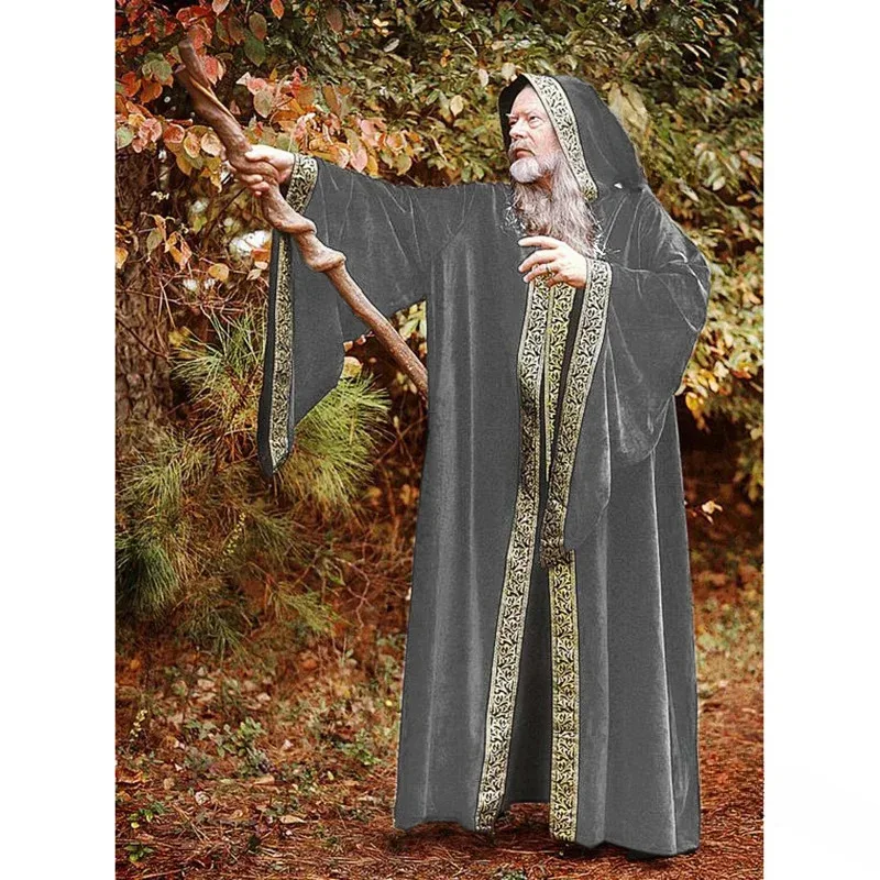 2024 Unisex Halloween Costume Medieval Cape Cloak Adult Hooded Death Vampire Wizard Monk Witch Costume Priest Pastor Gown Robe