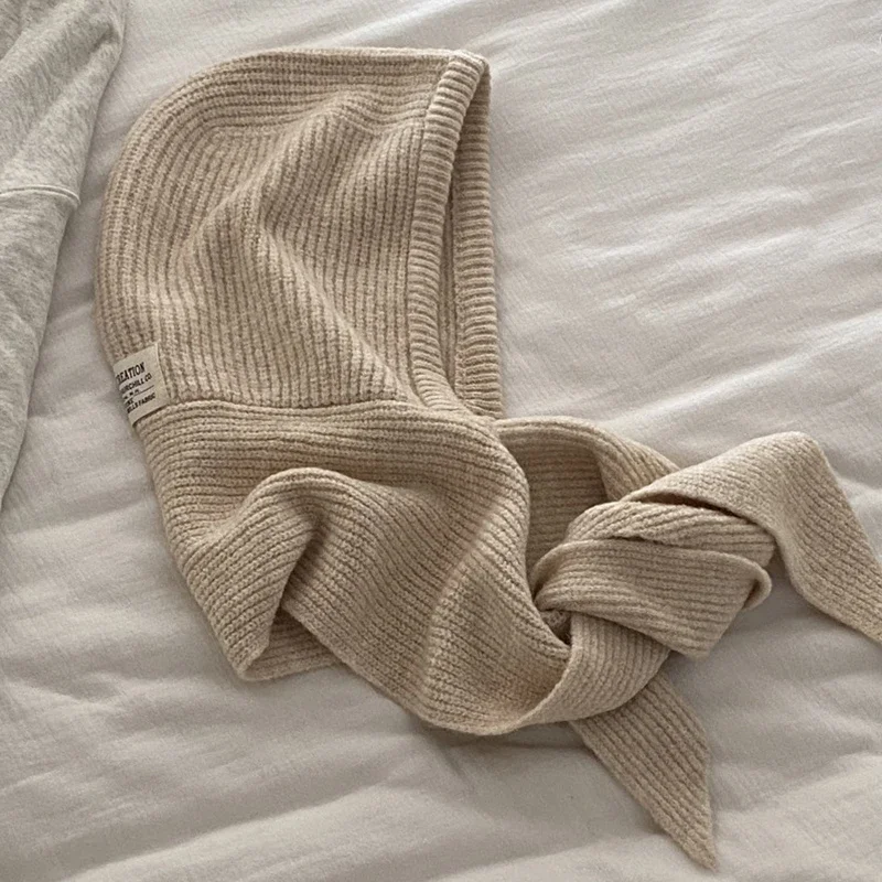 Winterwarme Woll-Strickmütze mit Falschem Schalkragen, Kapuzenpullover und Einteiligem Nackenwärmer für den Außeneinsatz bei Kälte – Detail 20