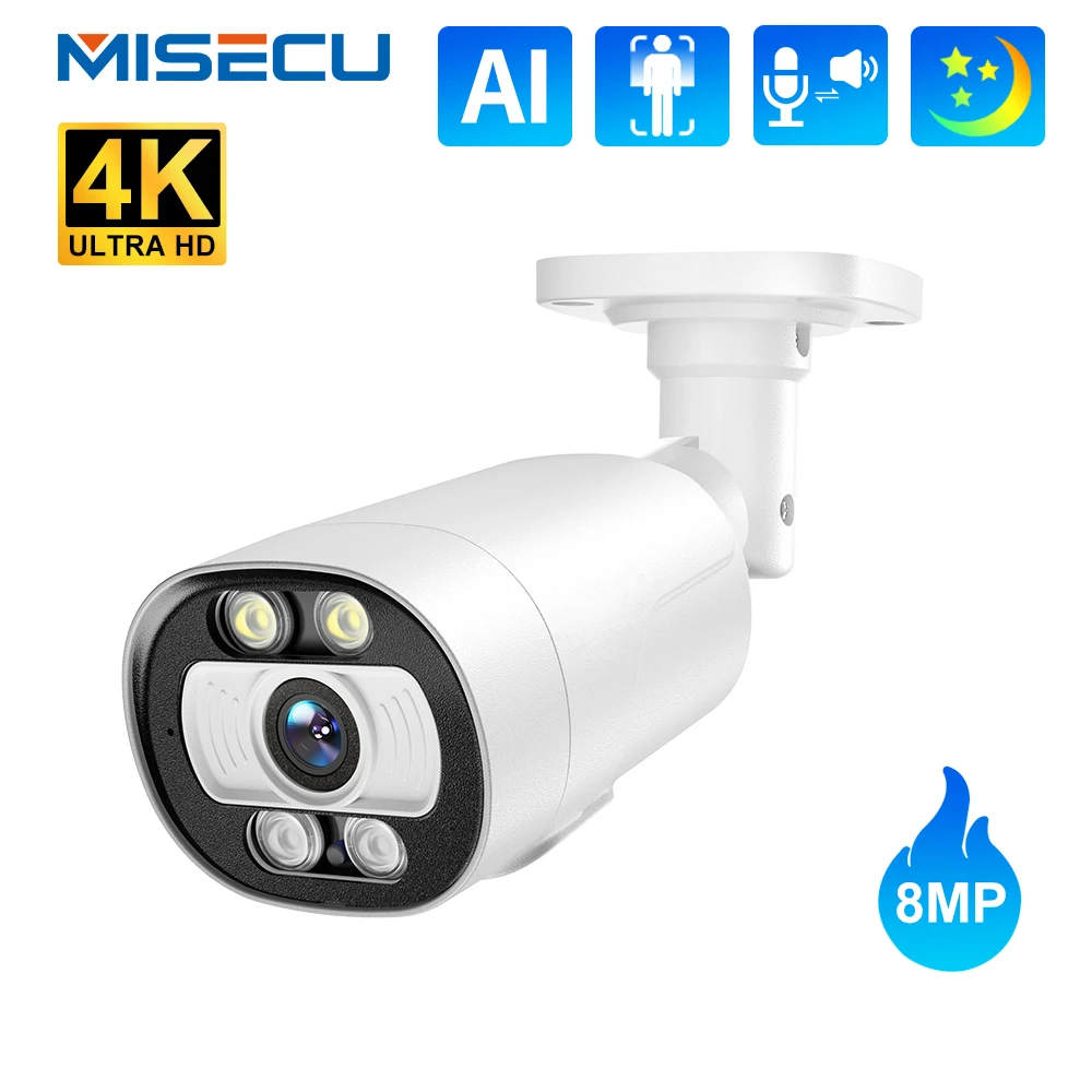 MISECU Super HD 5MP 8MP POE IP Camera Outdoor Surveillance Security Camera Two Way Audio Ai Human Detection Color Night Vision