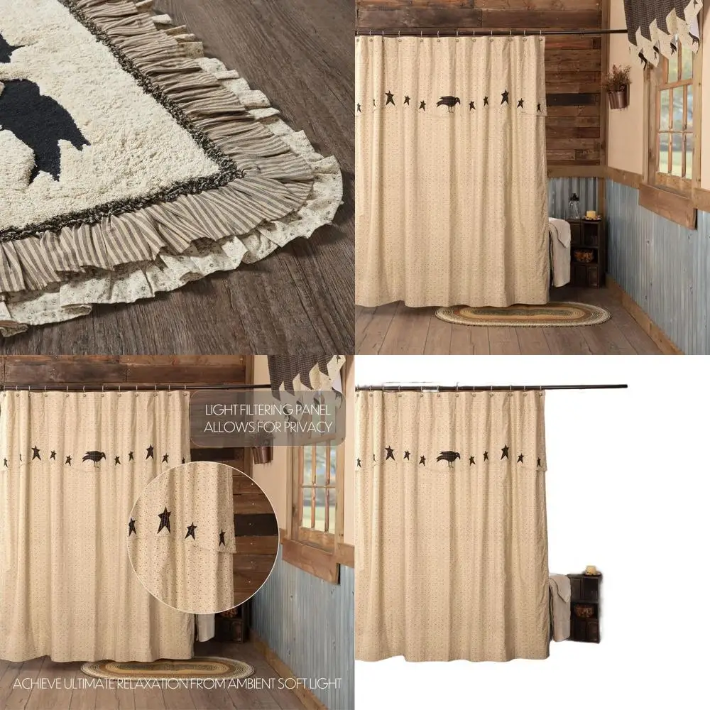 

Black 72x72 Shower Curtain with Applique Crow and Star Valance