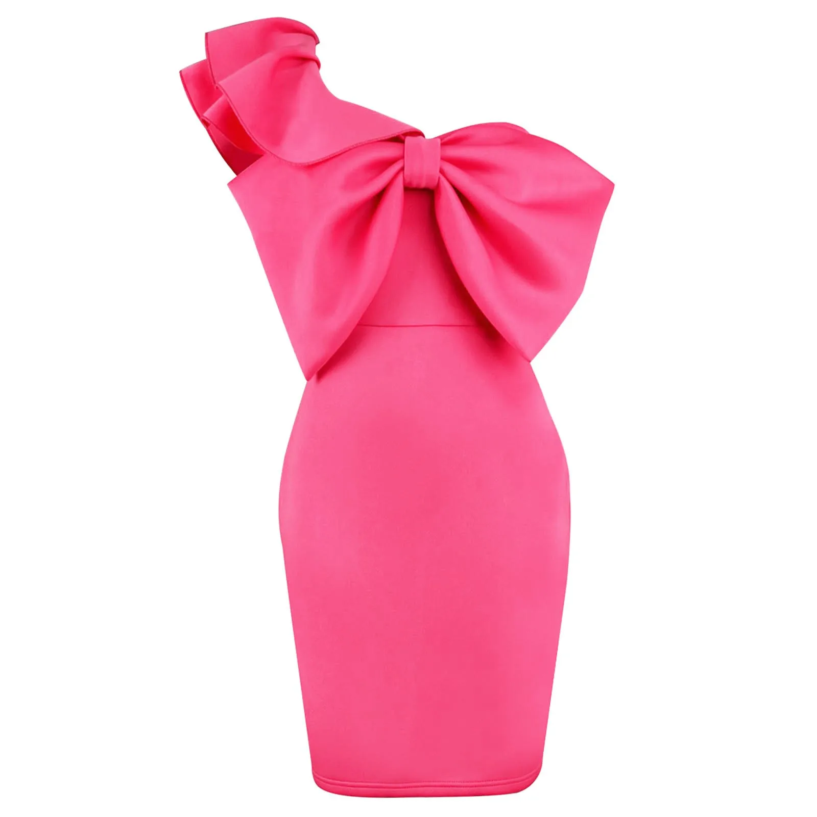 Fuchsia Mini Party Dresses for Ladies Sexy One Shoulder Bowtie Empire Package Hip Above Knee Birthday Cocktail Club Gowns 2025