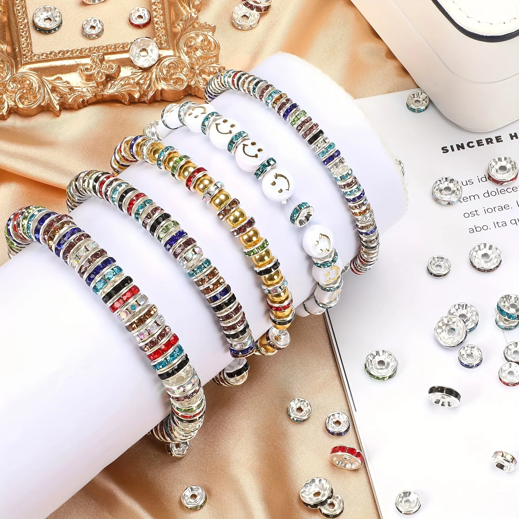70pcs 6 8 mm Rondelle Spacer Beads Silver Plated Rhinestone Mix Color Crystal Loose Beads for Necklaces Bracelets Jewelry Making