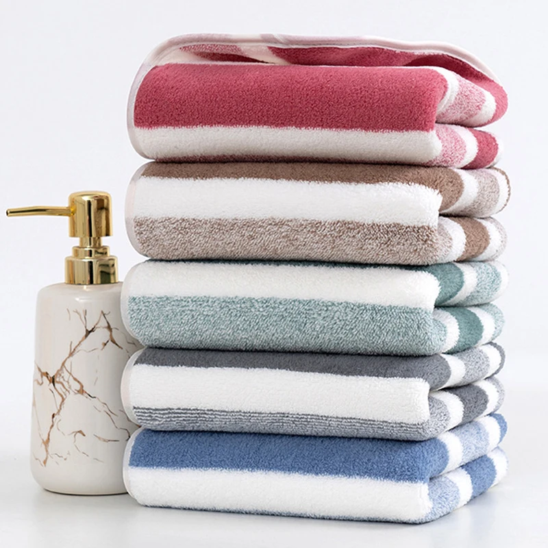 Soft Thickened pure cotton Striped Face Towel Water Absorption and Quick Drying Solid Color Hand Towel For Bathroom Bath Towel