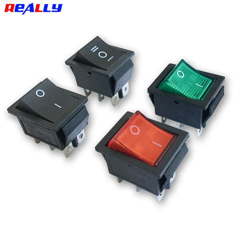 5PCS KCD4-202N 203 6Pin Boat Rocker Switch 31x25mm On-Off Control Power Button Green Red 220V Light Power Switch