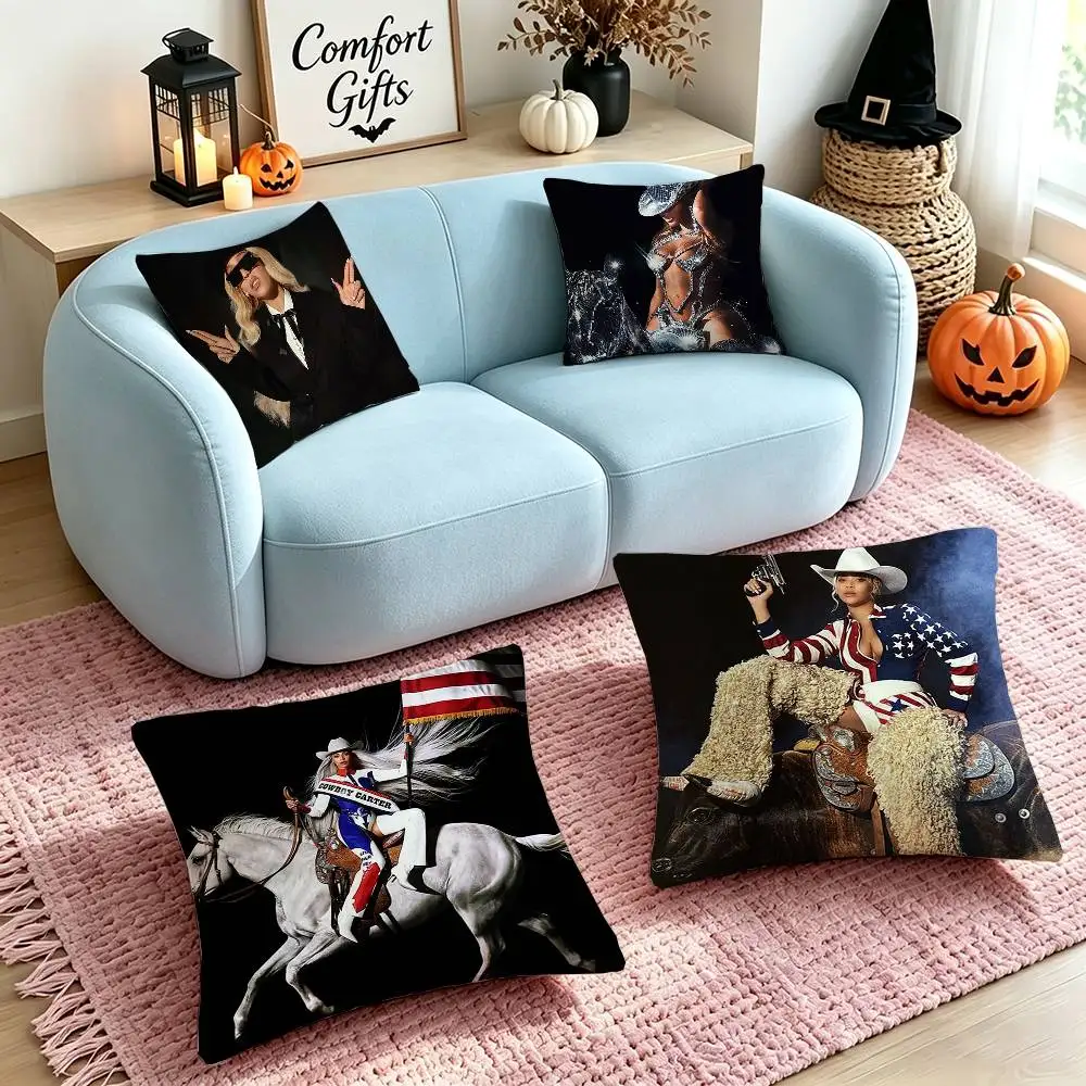 B-Beyonce Cowboy Carter Lemonade Square Double-Sided printed Pillow Case Bedroom Bedside Pillow Sofa Cushion Cover