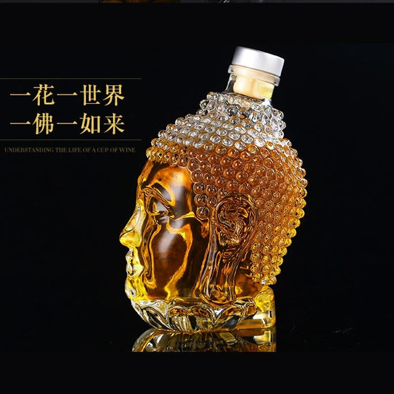 Buddha Head Glass Bottle Awakener Mysterious Chinese Style Whiskey Wine Champagne Dispenser Home Decoration