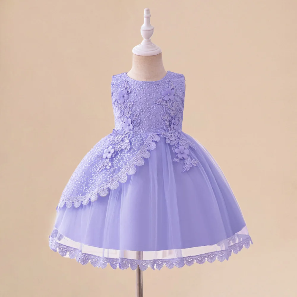 Baby Flower Bridesmaid Party Dress for Girls 1st Birthday Evening Prom Gown Bow Tulle Wedding Princess Girl Dresses Kids Clothes