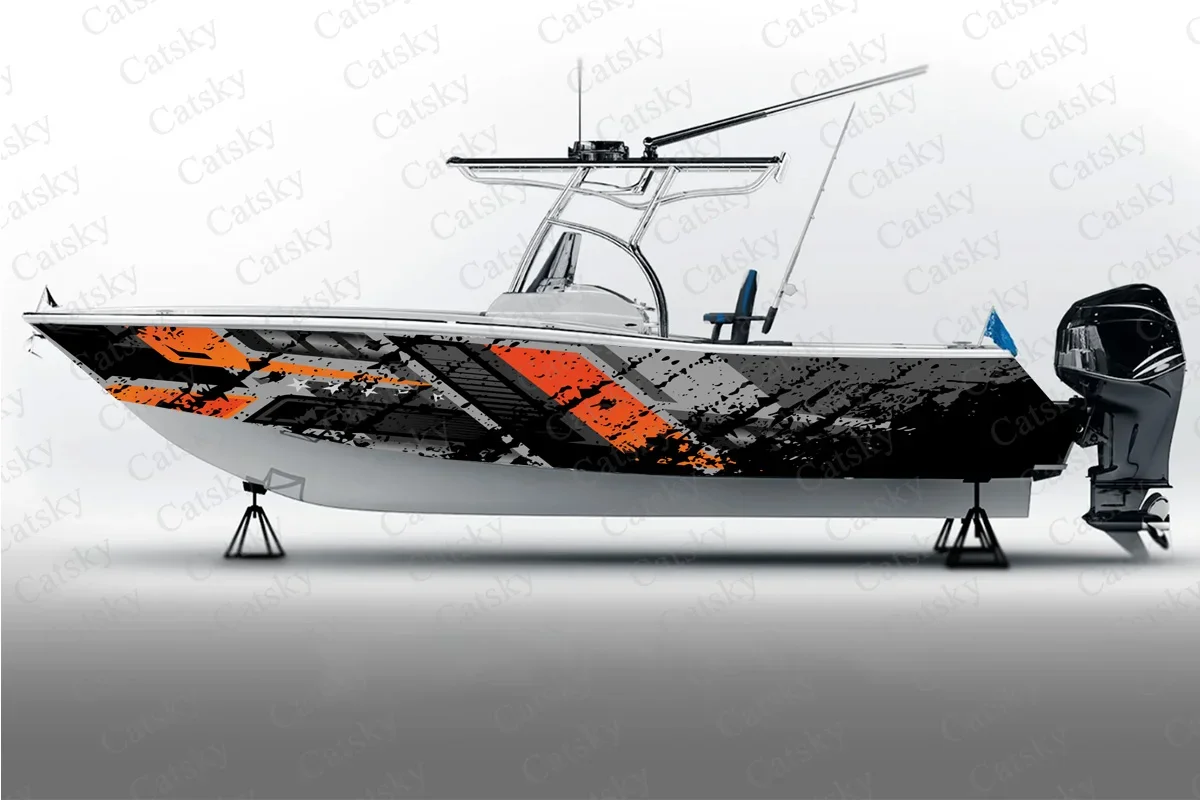 Crack Vector Abstract Irregular Graphics Boat Sticker Packaging Fish Vessels Waterproof Custom Marine Ship Sticker Wrap Vinyl