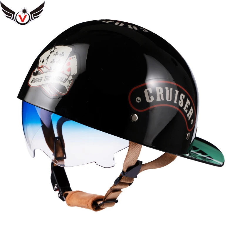 Retro Gangster Personality Baseball Cap Men and Women Motorcycle Helmet Scoop Helmet Cap Electric Car Baseball Cap Half Helmet