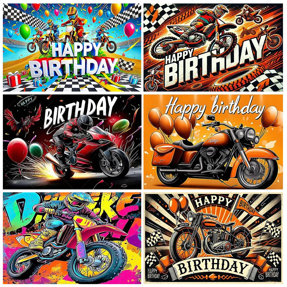 

Motorcycle Racing Theme Birthday Party Decorations Background Banner Off-Road Motorcycle Rider ‌Photography Backdrop Supplies