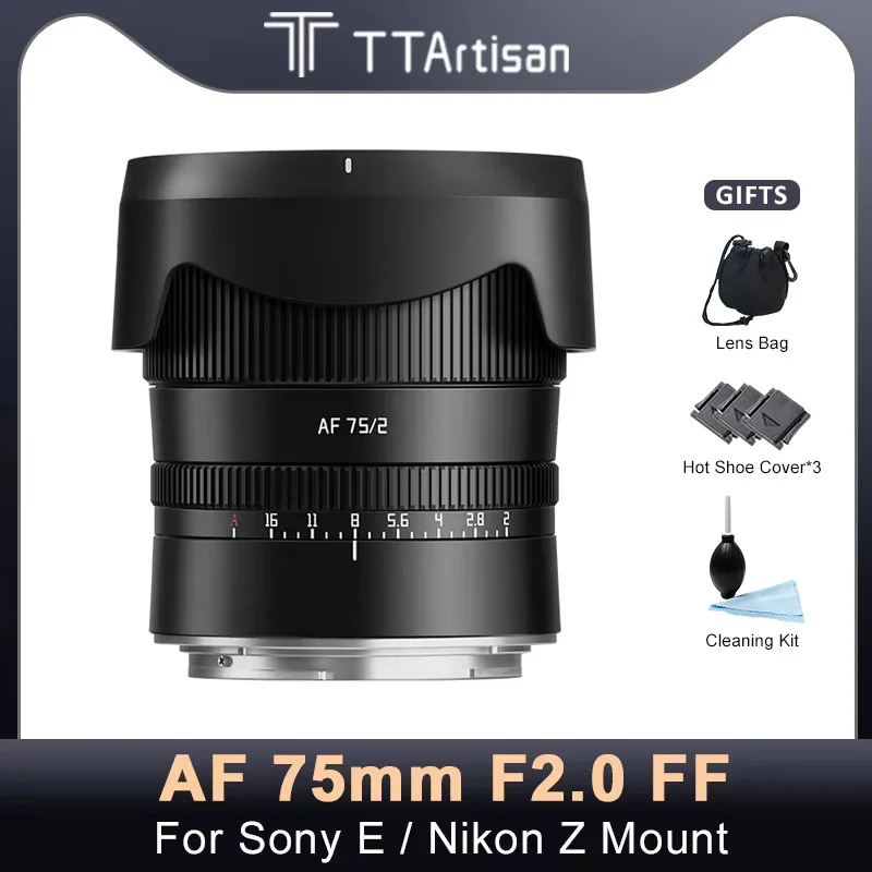 TTArtisan Full Frame AF 75mm F2 Auto Focus Prime Lens for Sony E FE Nikon Z A7CII ZVE10 A7RIV A7MIII A6600 Z6 Z7 Z63 Z8 Z9 ZFC