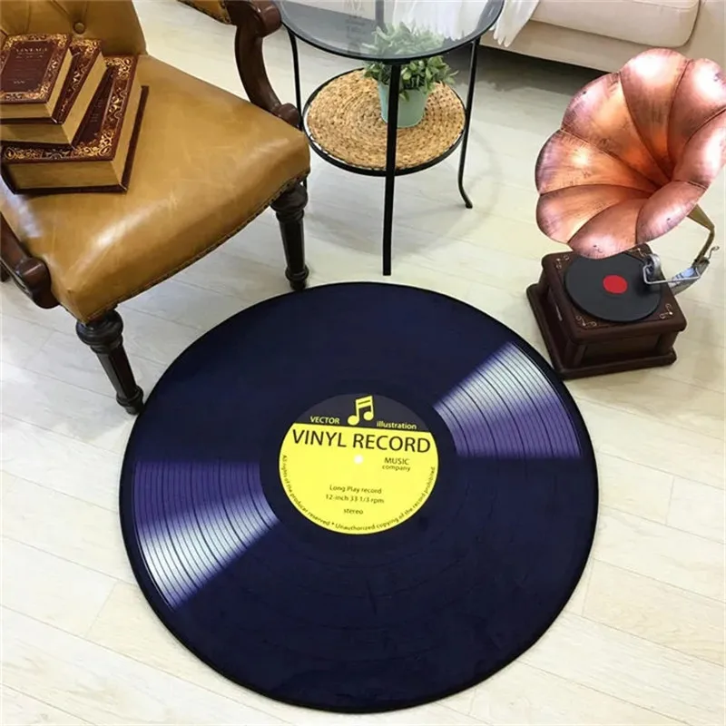 Creative Round Record Player Shaped Floor Mats Simple Study Room Living Room Decoration Floor Pads Retro Style Home Floor Pads