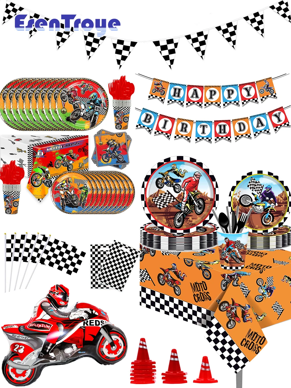 Dirt Bike Motorrad Thema Einweggeschirr Banner Ballon Kuchen Dekor Jungen Motorrad Rennen Geburtstag Party Dekoration Lieferungen – Detail 1