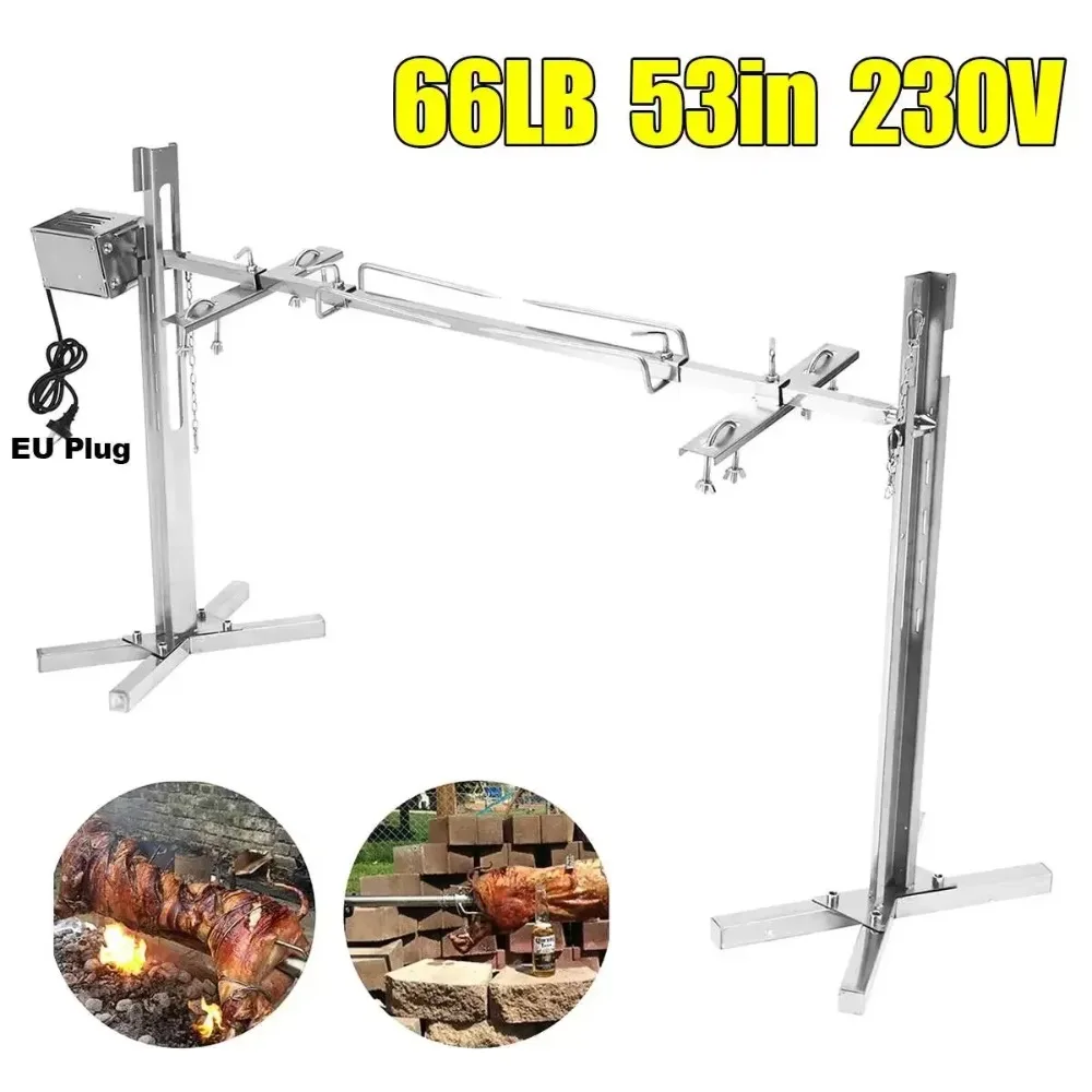 Electric BBQ Spit Roaster with 230V 15W Stainless Steel Motor, Outdoor Rotisserie Grill Rod, Camping Barbecue Tools, EU Plug