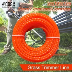 Nylon Grass Trimmer Line, espiral escova cortador de corda, substituição cortador de grama, 5m, 10m, 15m x 2.4mm, 2.7mm, 3mm, 3.5mm, 4mm