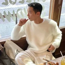 HOUZHOU Mohair maglioni uomo coreano addensare caldo maglia autunno inverno allentato Casual manica lunga pullover in pile Streetwear