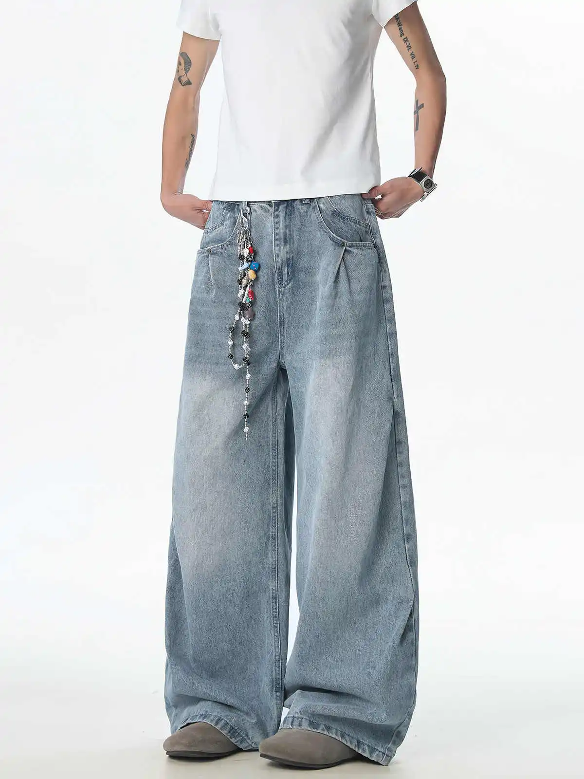 Celana Jeans Flare Y2k Biru Tua Wanita Celana Denim Boyfriend Longgar Antik Harajuku Celana Jeans Jacquard Gaya Jepang 2000-an 2025