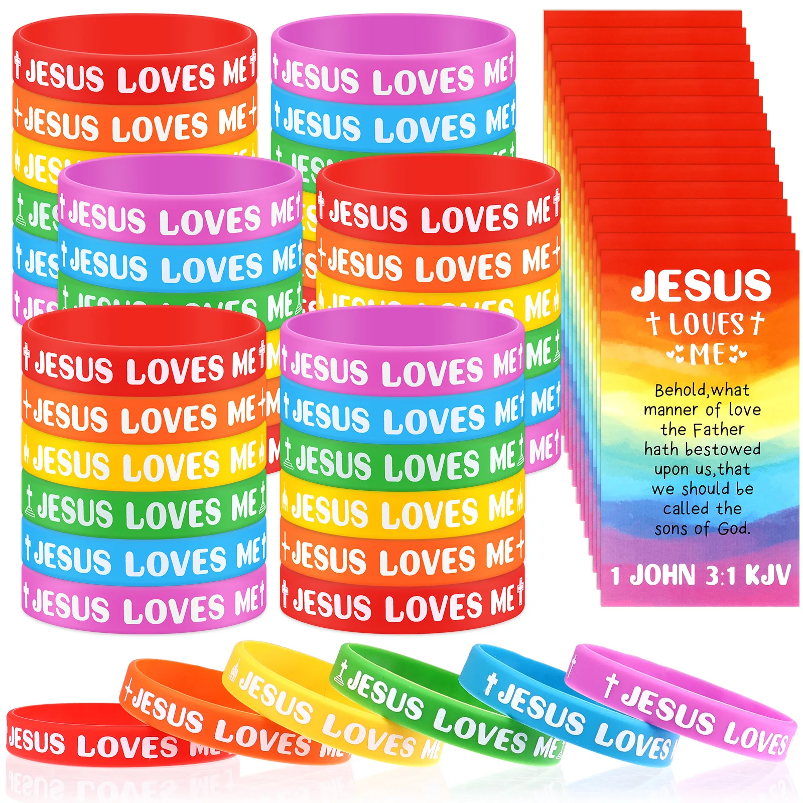 30 Sets Jesus Loves Me Wristbands Silicone Bracelets Christian Bracelet Bulk Colorful Religious Rubber Wristbands With Inspirati