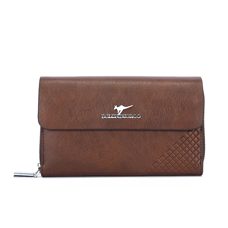 Men's Solid PU leather double zipper Clutch bag design large capacity Wallet storage Handbag bolsos para hombre sacoche homme