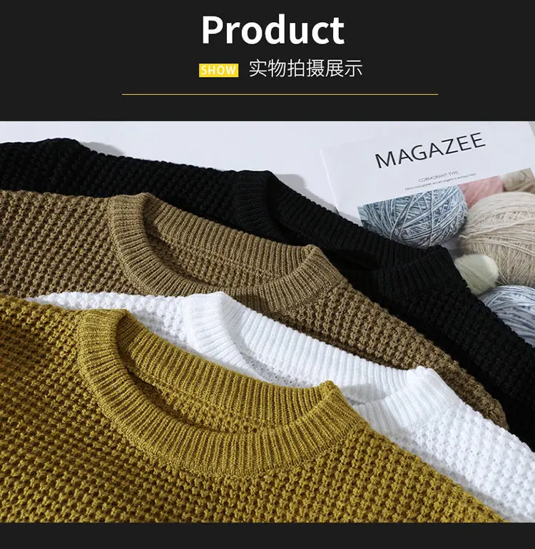 2026 Autumn Winter Men Pullovers Sweaters Knitted Top Round Neck Coarse Needle Full Sleeve Sweaters Solid Casual Loose Pullovers