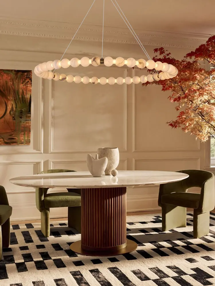 Circle Of Life Marble Led 2025 Chandelier Lighting Hanging Lamps Alabaster Lustre Suspension Luminaire Lampen For Dinning Room