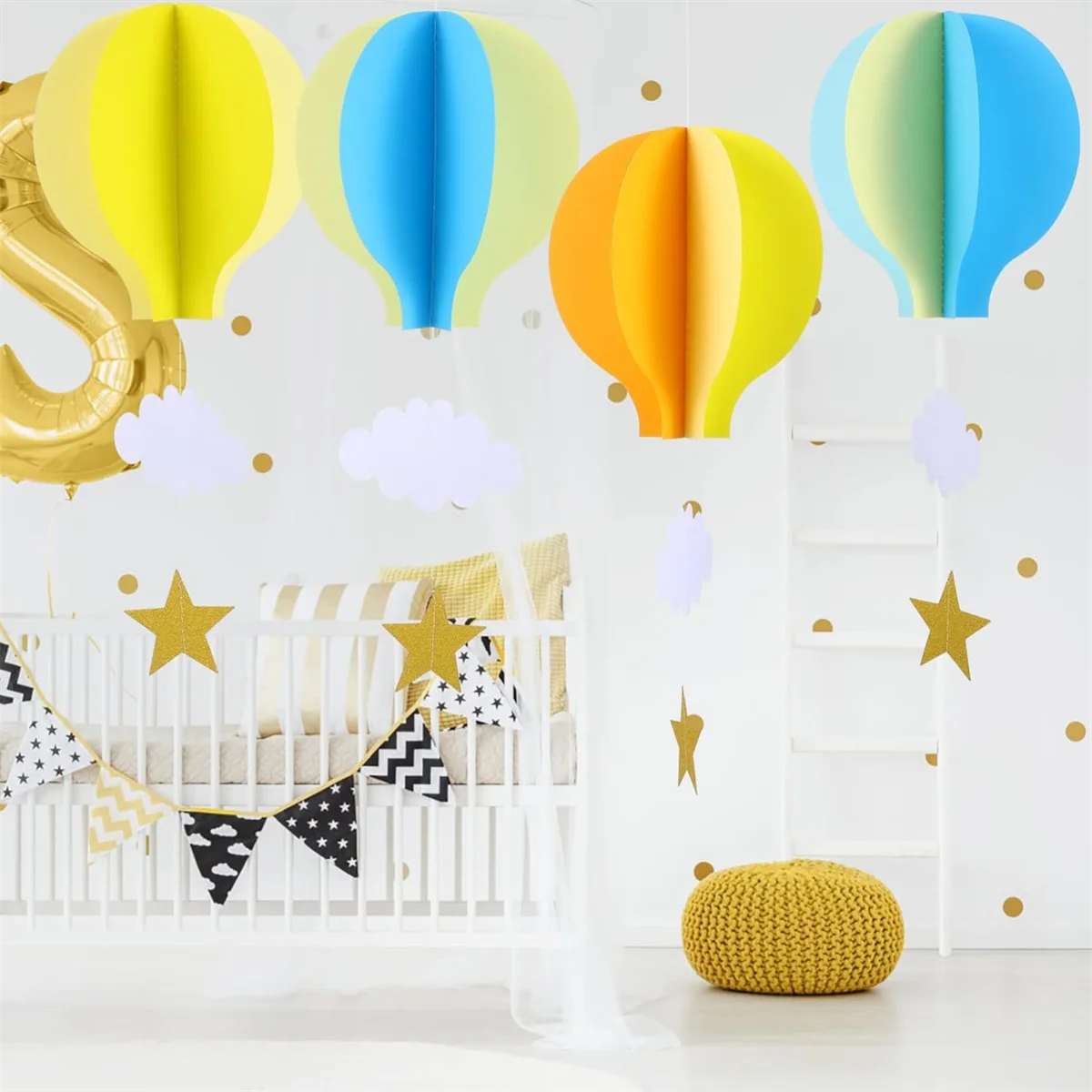 1 قطعة زخرفة معلقة ثلاثية الأبعاد لحفلات الزفاف والمهرجانات وحفلات أعياد الميلاد. منطاد الهواء الساخن وقلادة نافذة على شكل سحابة #4