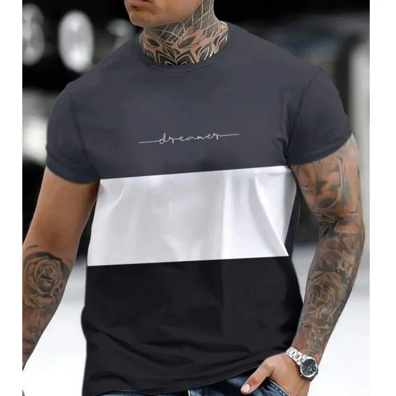 Leisure and Fashionable Letter Printed Men\'s T-shirt, 3D Printed Simple and Fashionable Street Home Daily Oversized Short Sleeve