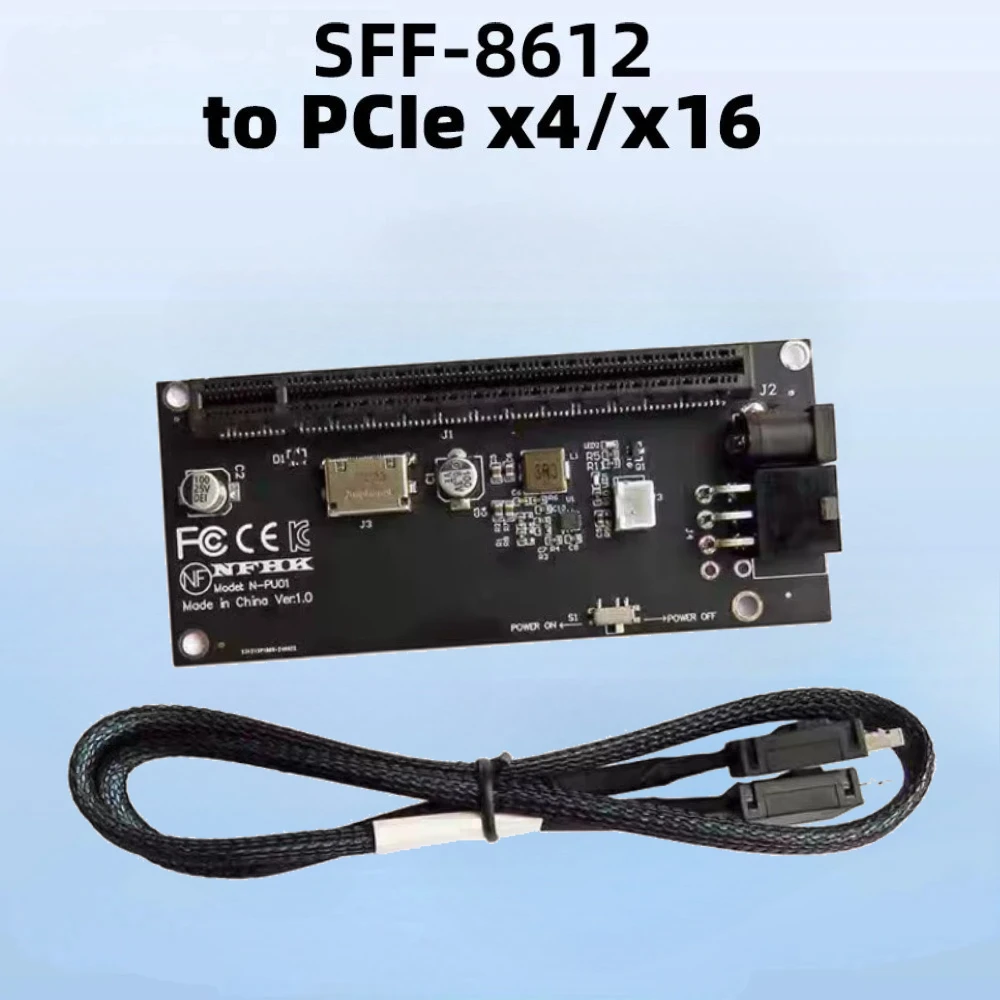 OCuLink SFF-8612 To PCIe X4 X16  Adapter Card for GPU DC 12V Power Gen 4.0 3.0 SSF-8611 4i 90 Degree For Mainboard Graphics Card